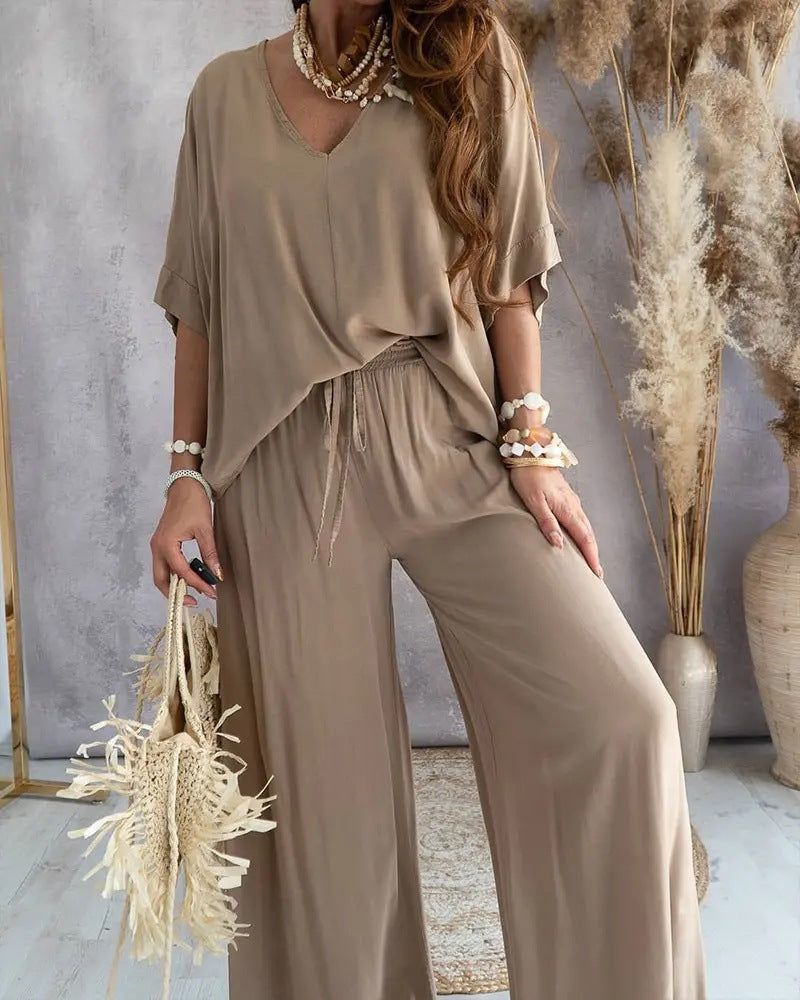 Bat Sleeve Top & Casual Pants Suit
