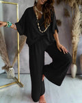 Bat Sleeve Top & Casual Pants Suit