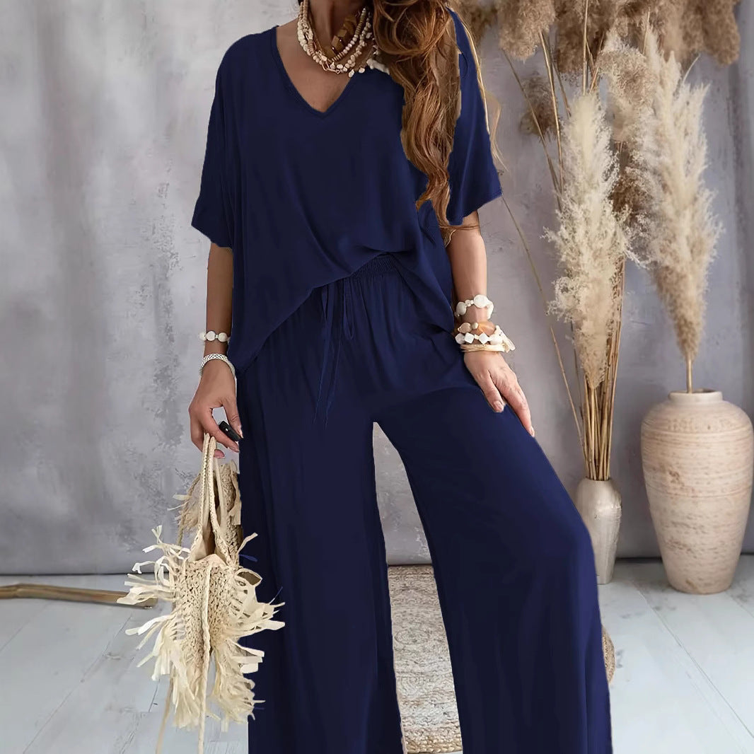 Bat Sleeve Top & Casual Pants Suit