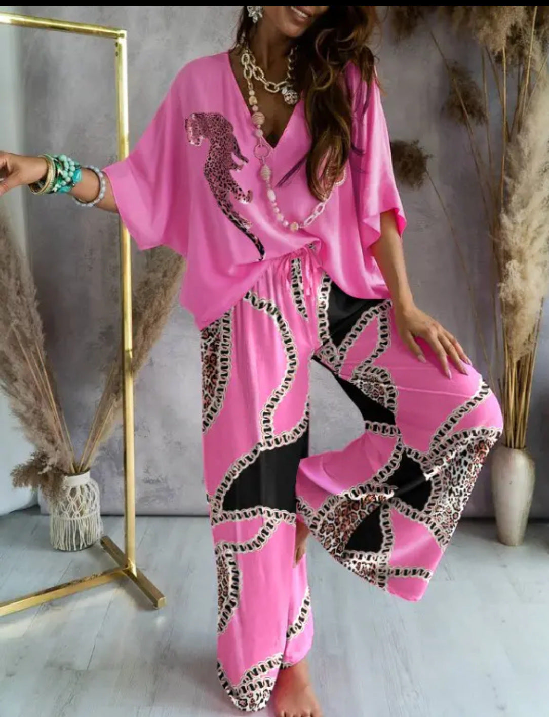 Bat Sleeve Top & Casual Pants Suit