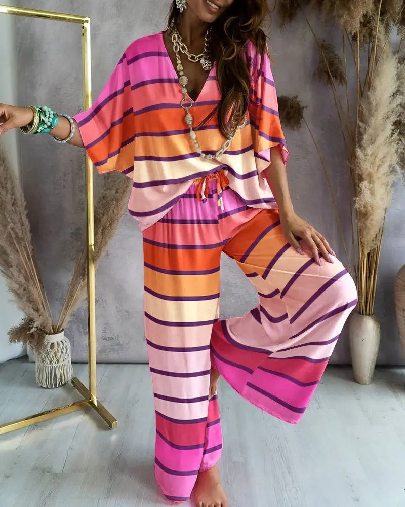 Bat Sleeve Top & Casual Pants Suit