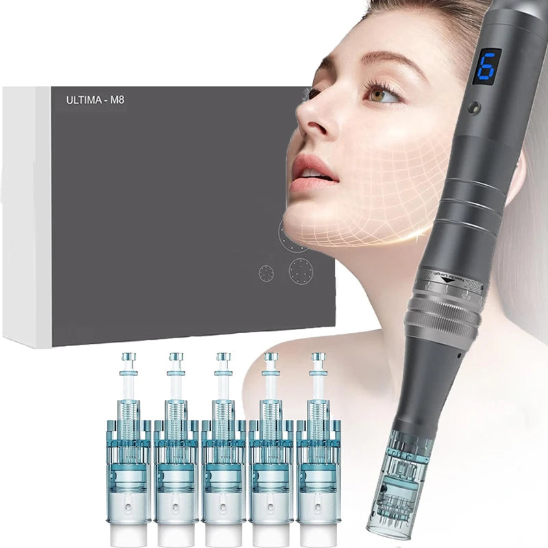 Derma Pen - M8 Professional Micro Pen, with 5 R-Nano 0.25mm Replacement Cartridges,