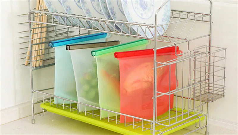 Silicone Bags Reusable Silicone Food Bag Airtight Seal Food Preservation Bag Food Grade for Vegetable, Liquid, Snack, Meat