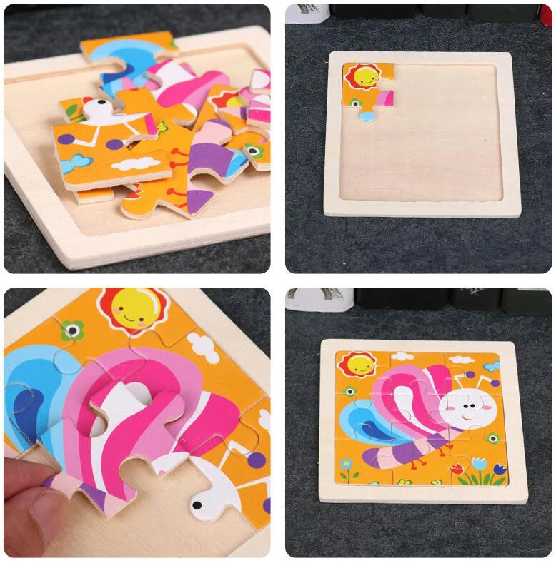 3D Wooden Animal Jigsaw Puzzles – Set of 4