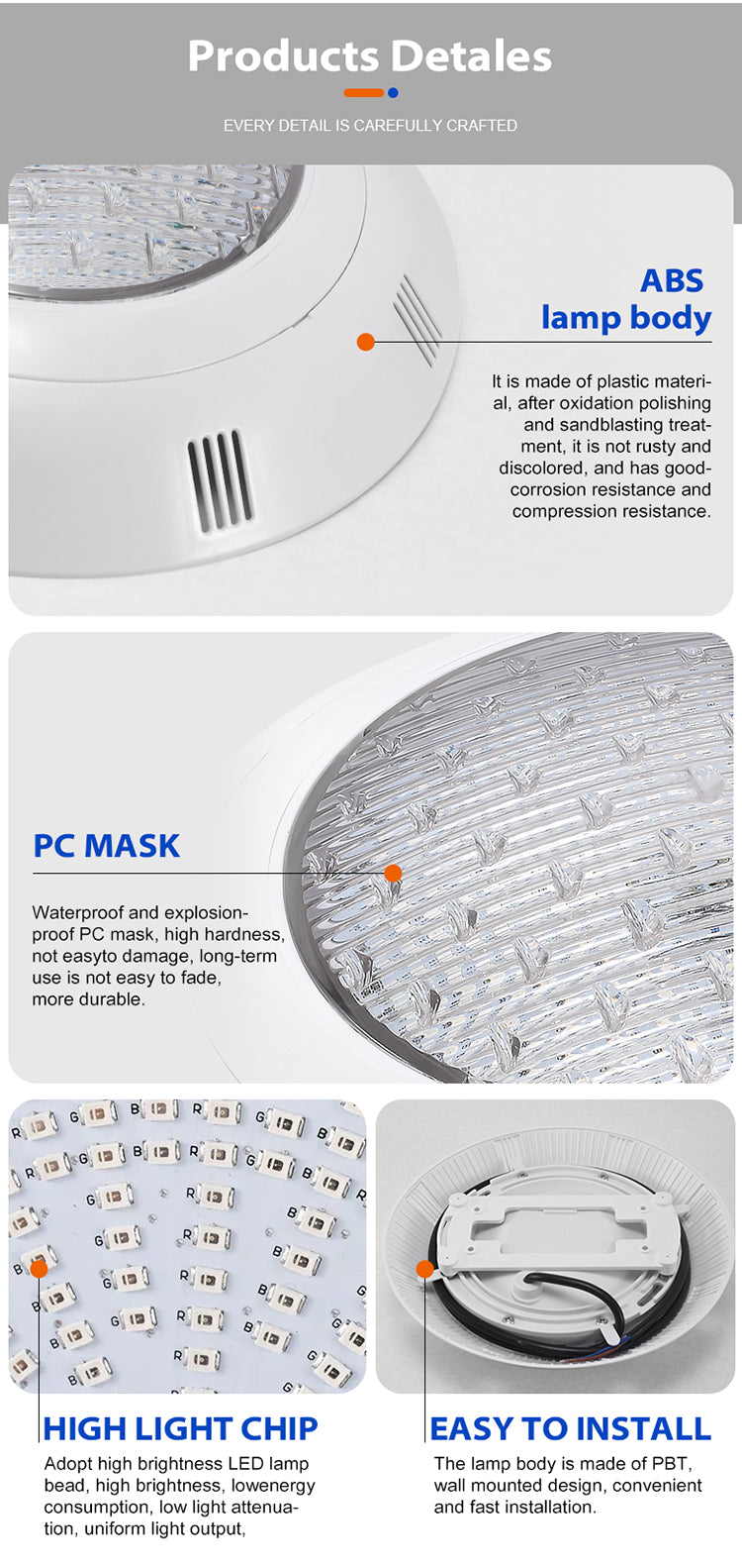 Pool Underwater LED Light 12V - IP68 Waterproof, 18W–45W