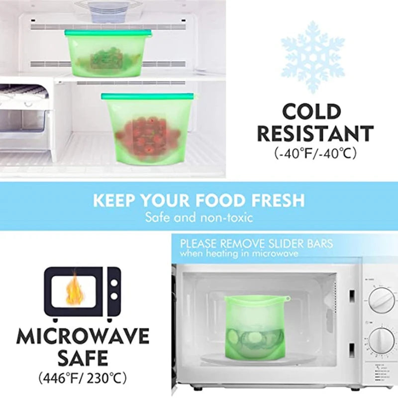 Silicone Bags Reusable Silicone Food Bag Airtight Seal Food Preservation Bag Food Grade for Vegetable, Liquid, Snack, Meat