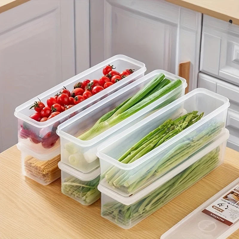 Rectangular Plastic Fridge Organiser Containers – Stackable, Set of 4