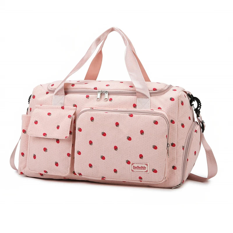 Corduroy Tote Bag with Shoe Compartment