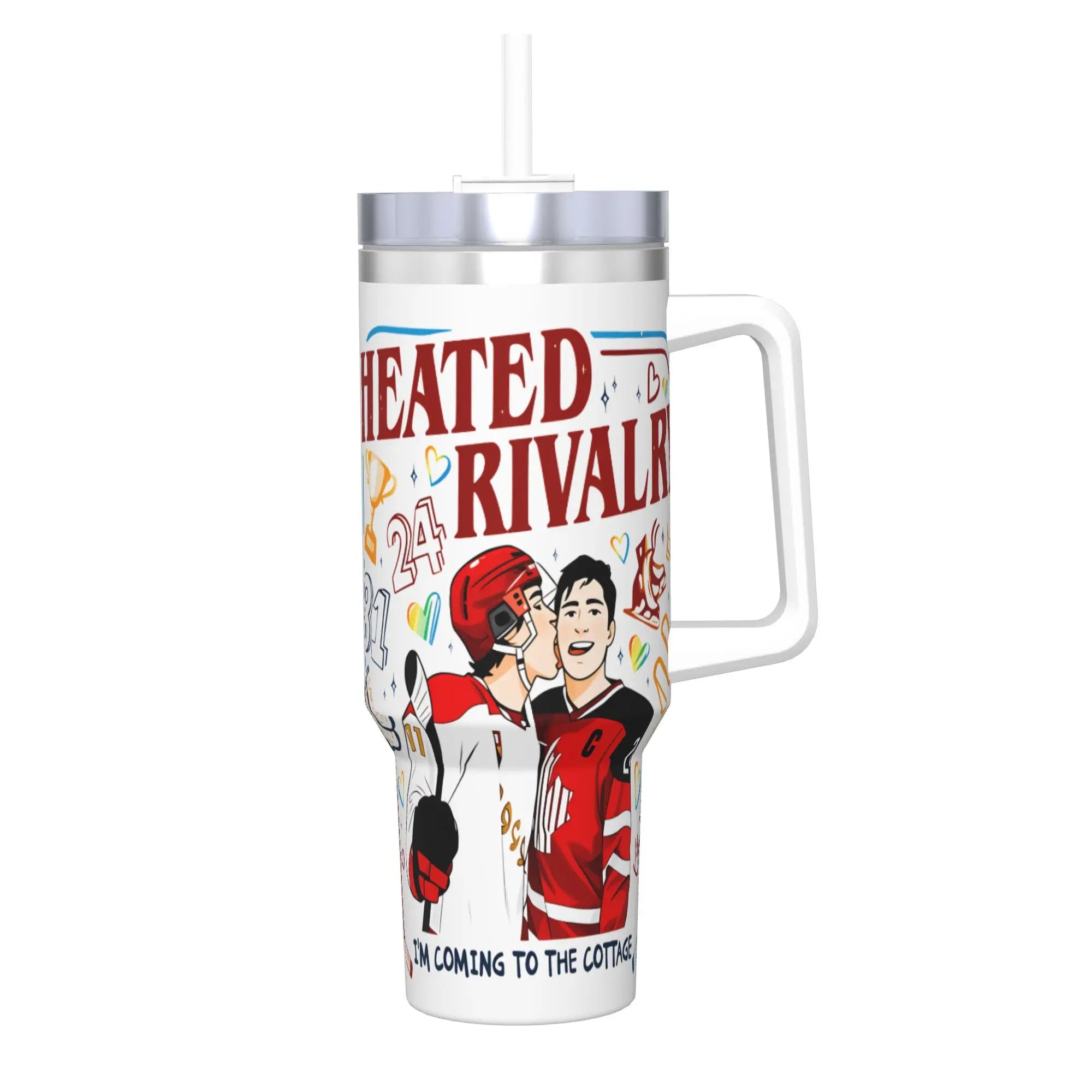 Large Portable Stainless Steel Thermal Tumbler with Straw