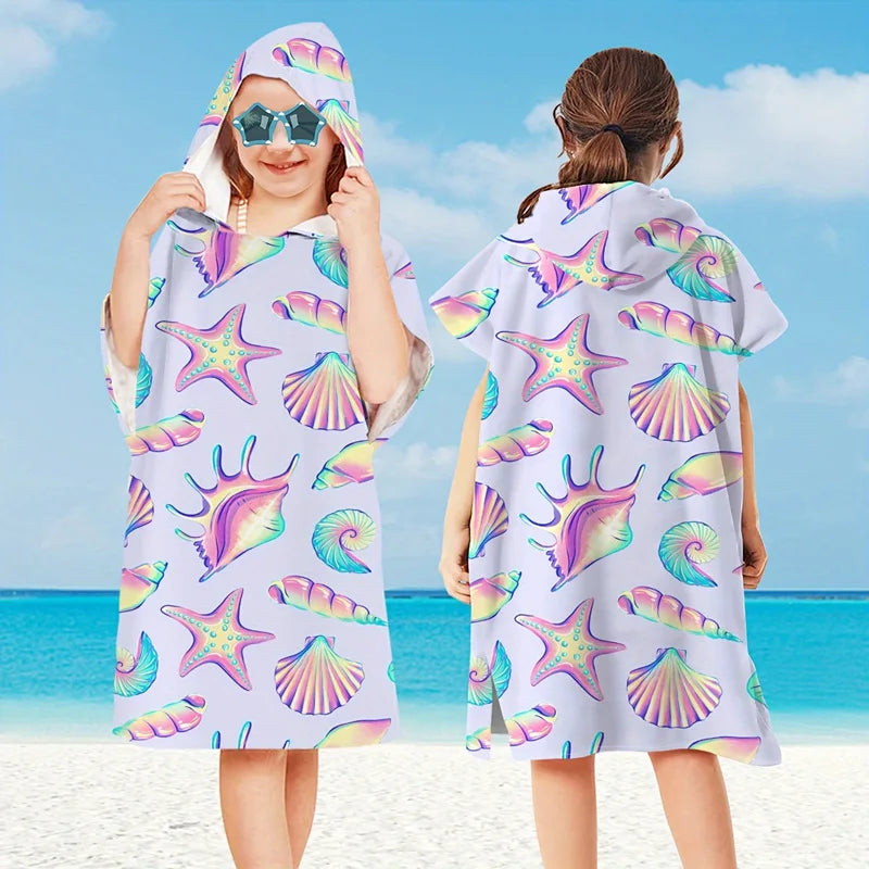 Kids Cartoon Hooded Bathrobe & Beach Towel Cloak
