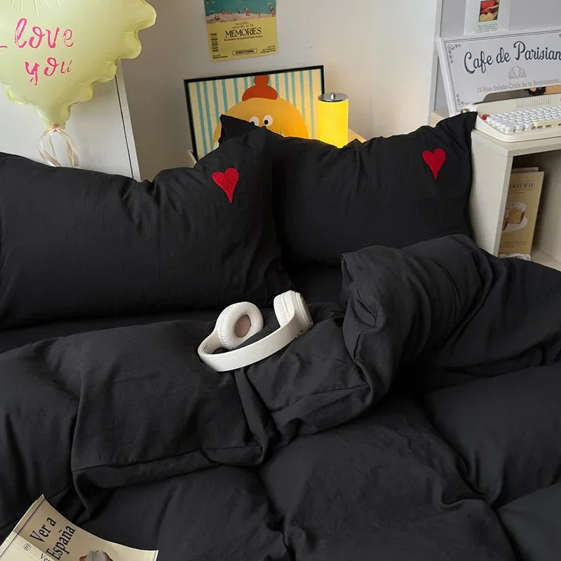 Washed Cotton Bedding Set - Black Duvet Cover Set