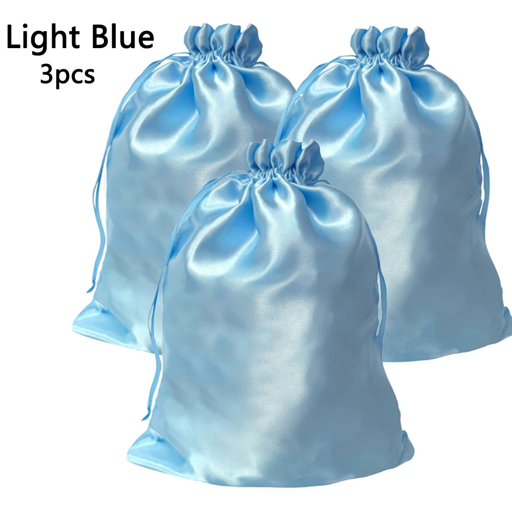 Silky Satin Wig Storage Bags with Drawstring – Dust-Free Protection, Set of 3