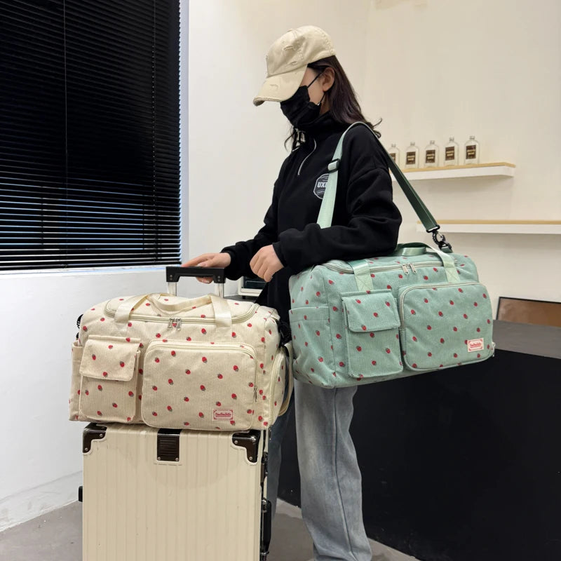 Corduroy Tote Bag with Shoe Compartment