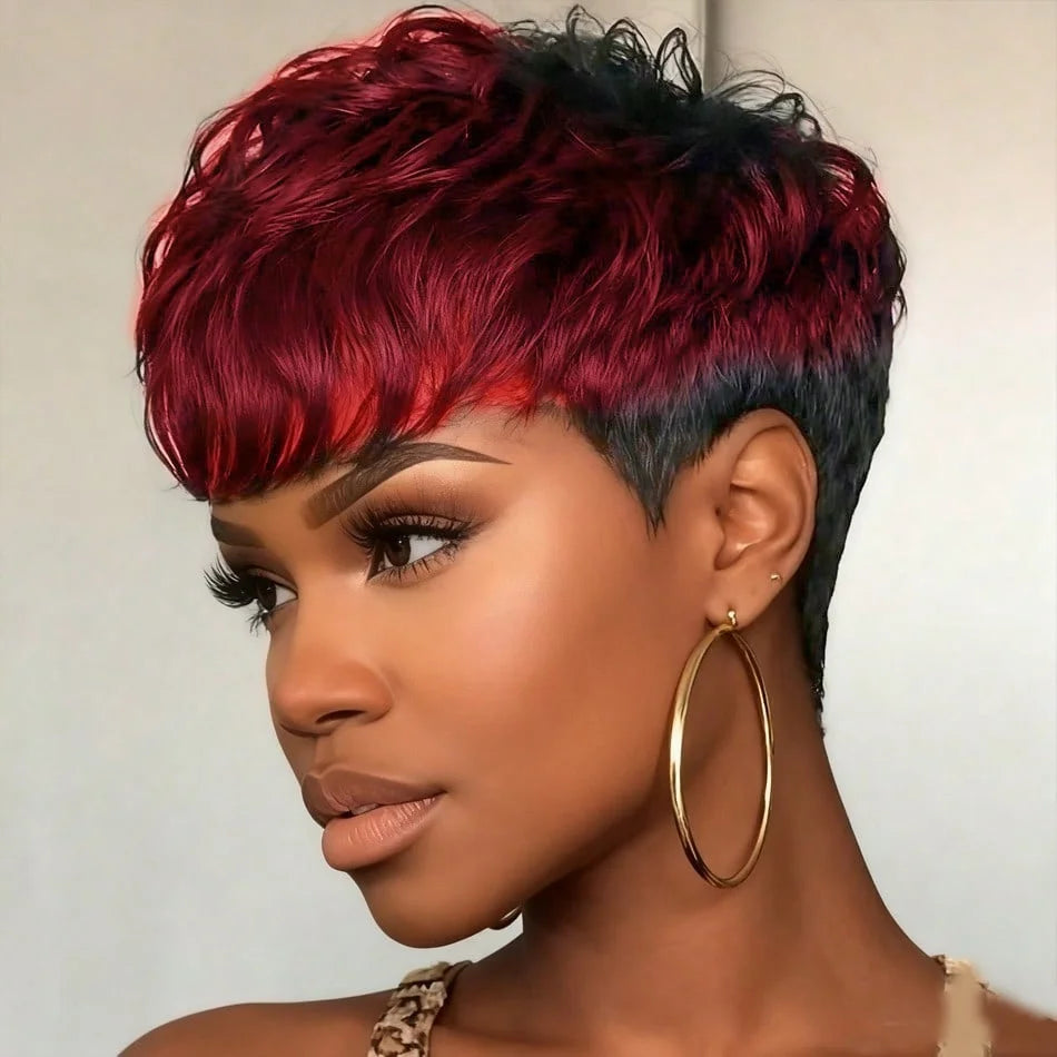 Peruvian Pixie Cut Human Hair Wig with Bangs – Short Natural Style