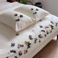 3 Pcs Premium Soft Duvet Cover Set - Embroidered Floral, Off-White