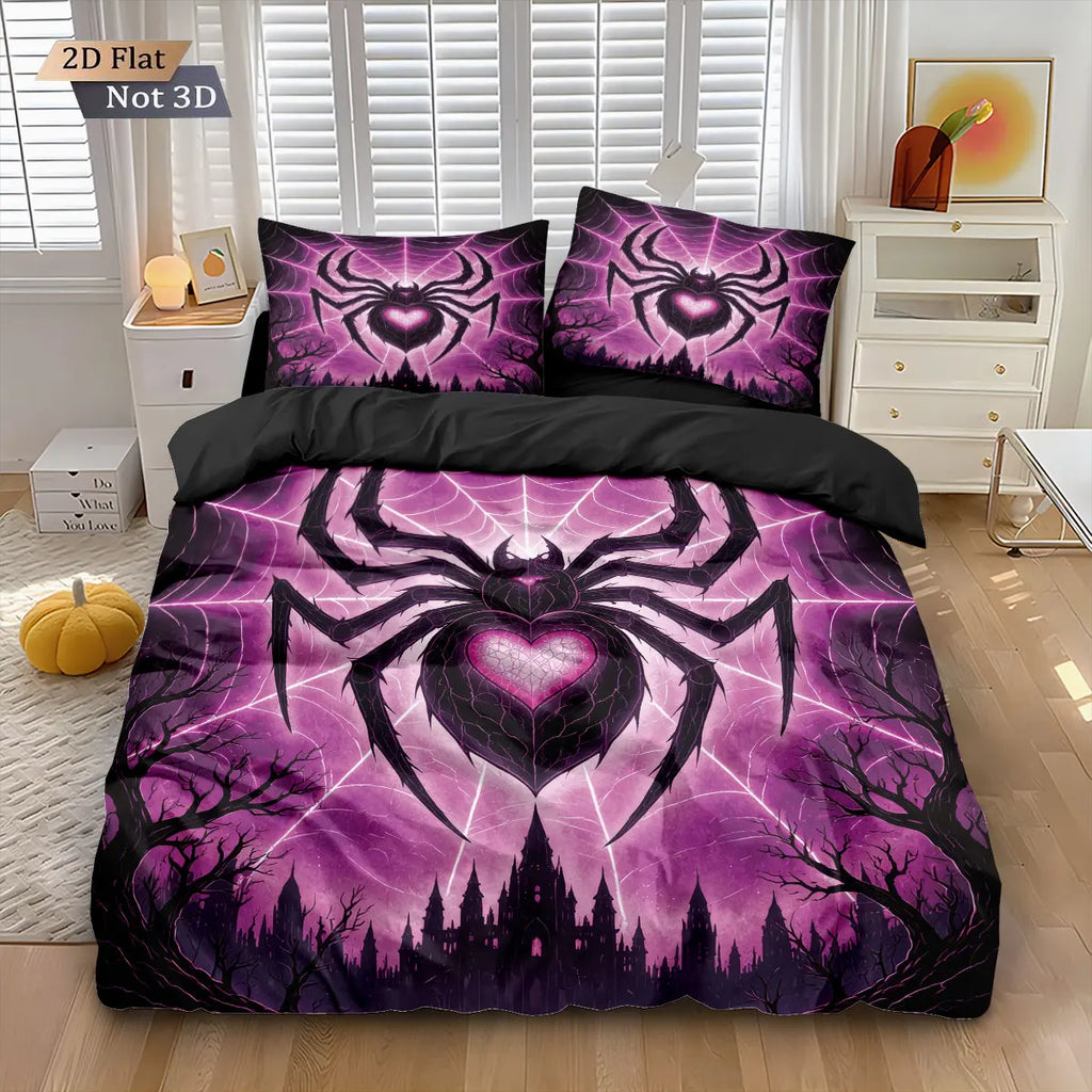 3pcs Cyber Style Spider Printed Down Duvet Cover Set
