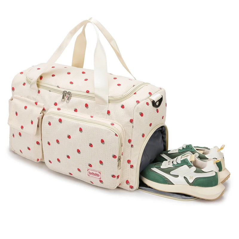 Corduroy Tote Bag with Shoe Compartment