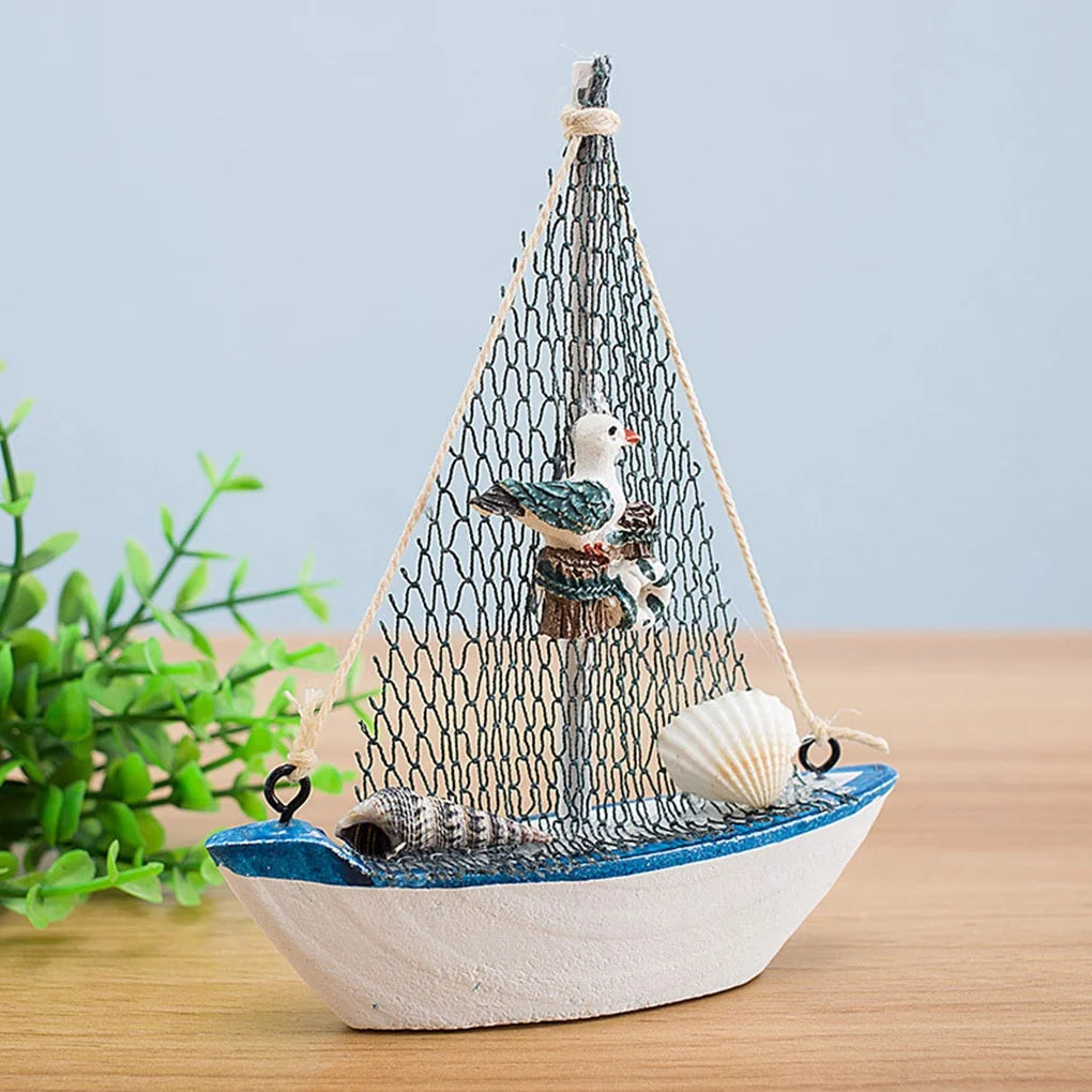 Mini Wooden Blue Sailing Boat – Mediterranean Style Décor