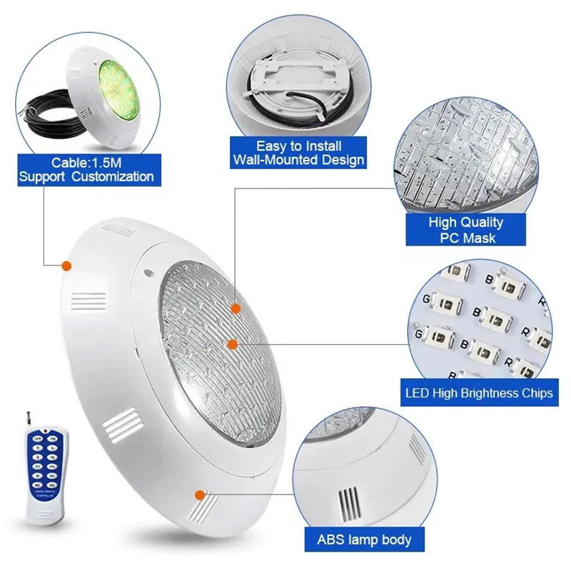 Pool Underwater LED Light 12V - IP68 Waterproof, 18W–45W