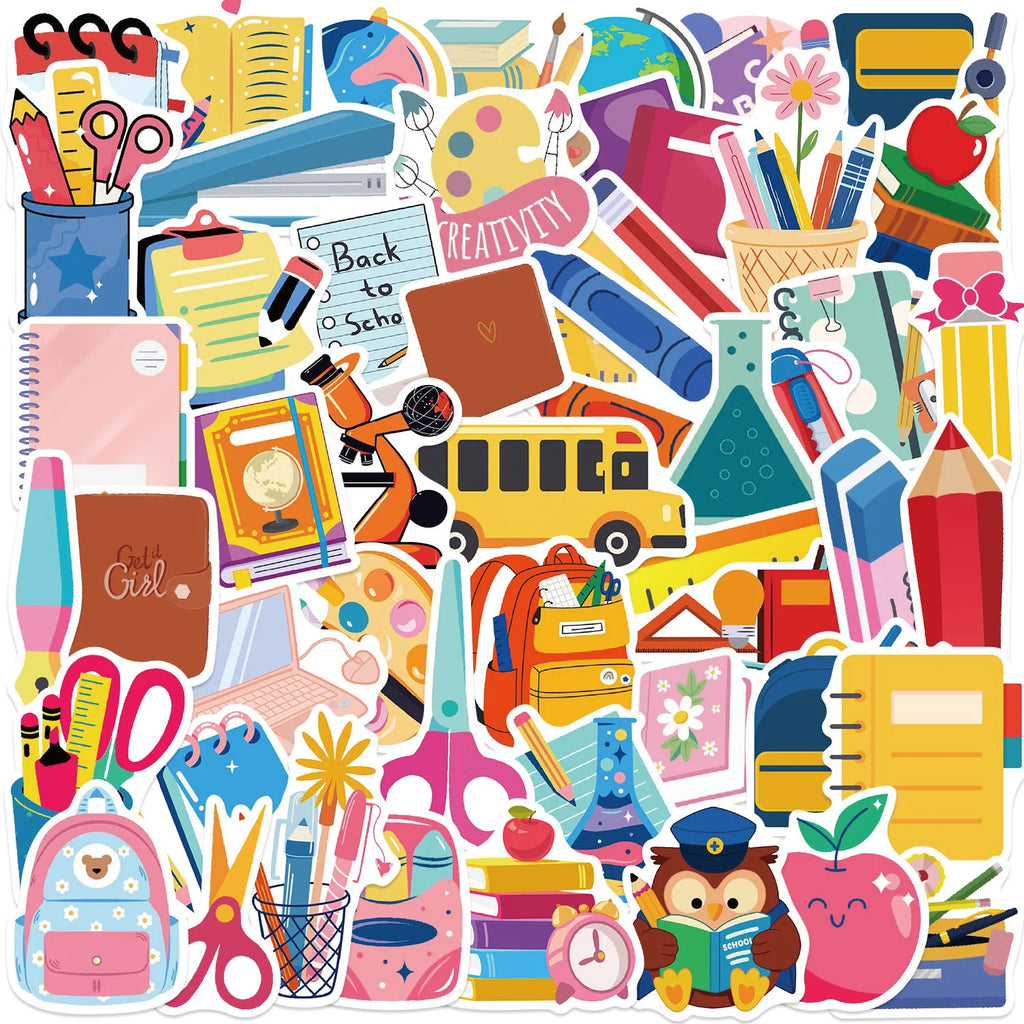 50pcs School Season Aesthetic Stationery Stickers Set