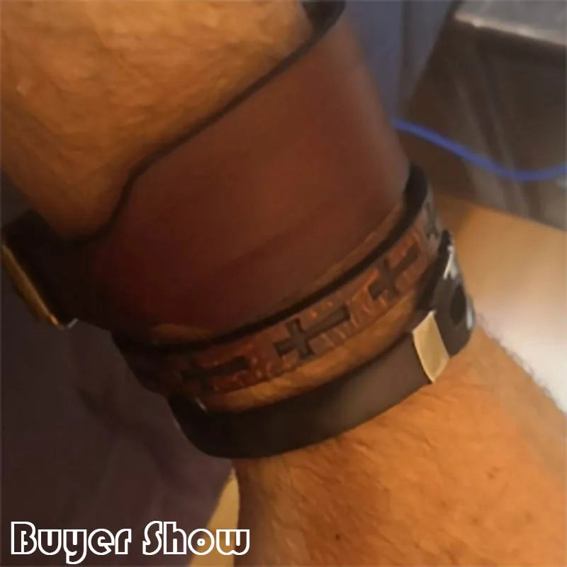 Men's Leather Bracelet - Detachable Magnetic Buckle