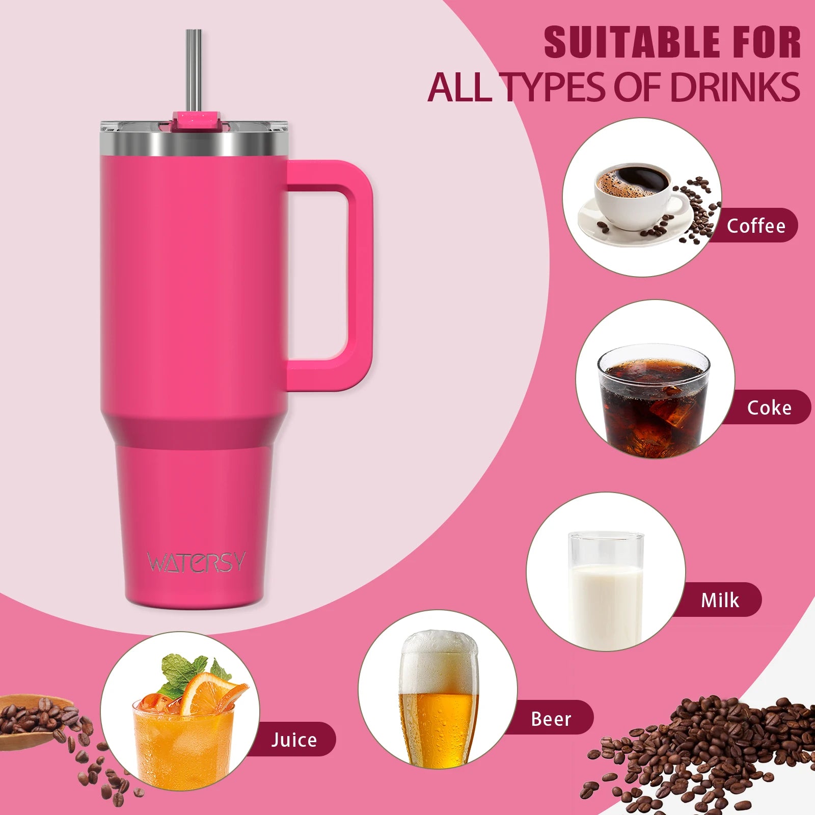 591ml Stainless Steel Insulated Tumbler with Handle & Straw