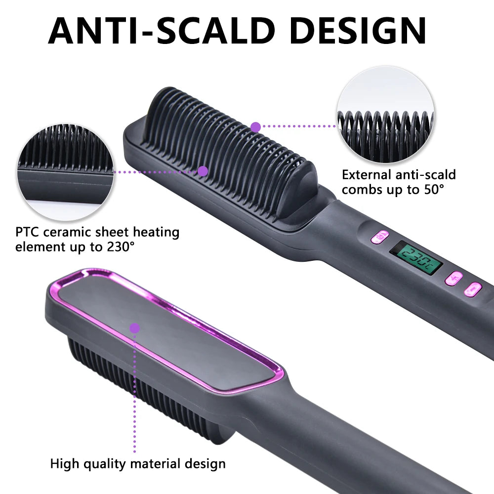 2-in-1 Ceramic Negative Ion Electric Hair Straightener Brush