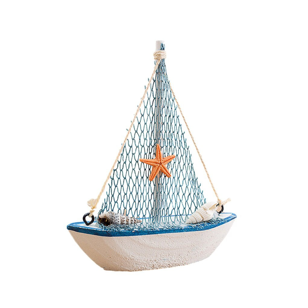 Mini Wooden Blue Sailing Boat – Mediterranean Style Décor