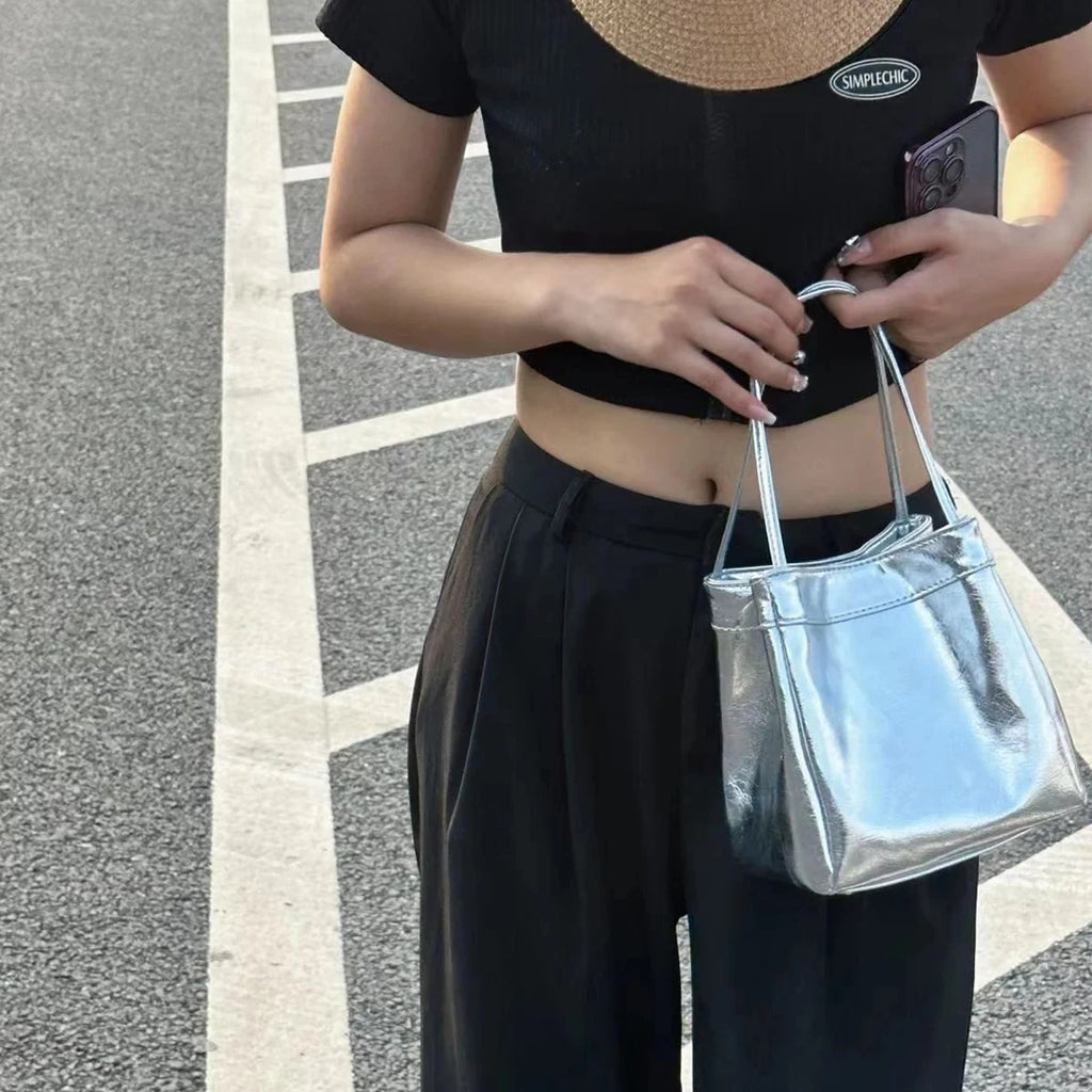 Women's Small Silver Bucket Bag