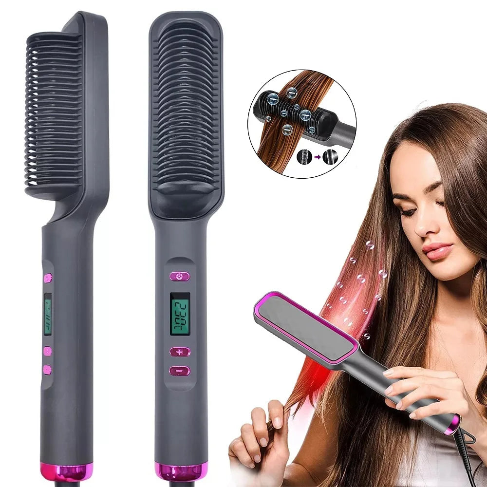 2-in-1 Ceramic Negative Ion Electric Hair Straightener Brush