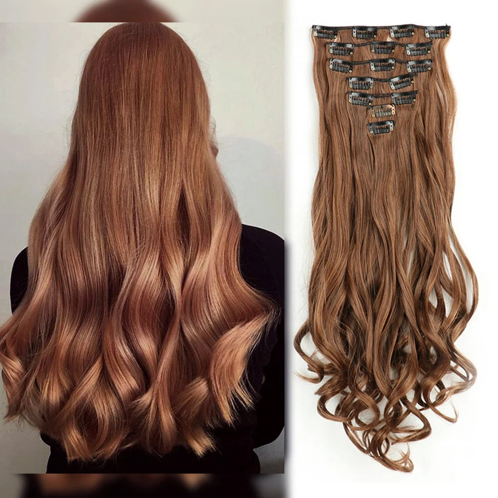 Curly Wavy Clip-In Hair Extensions – Full Head Set, 7 Pieces