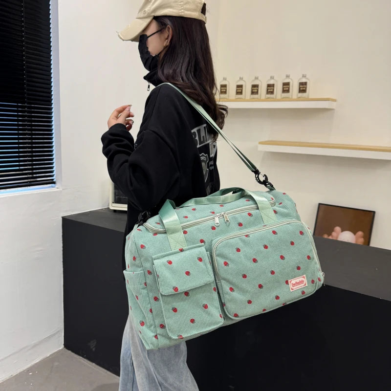 Corduroy Tote Bag with Shoe Compartment