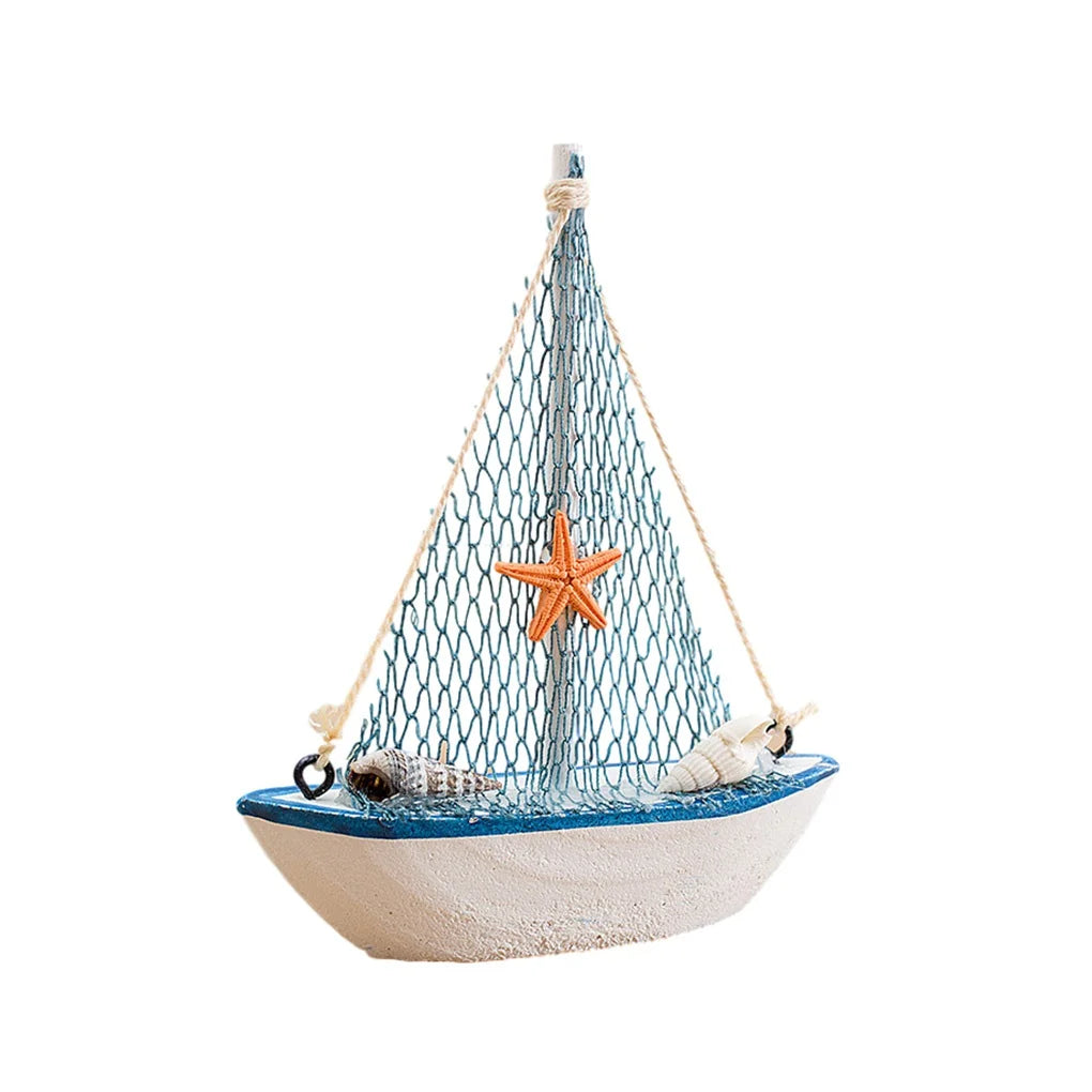 Mini Wooden Blue Sailing Boat – Mediterranean Style Décor