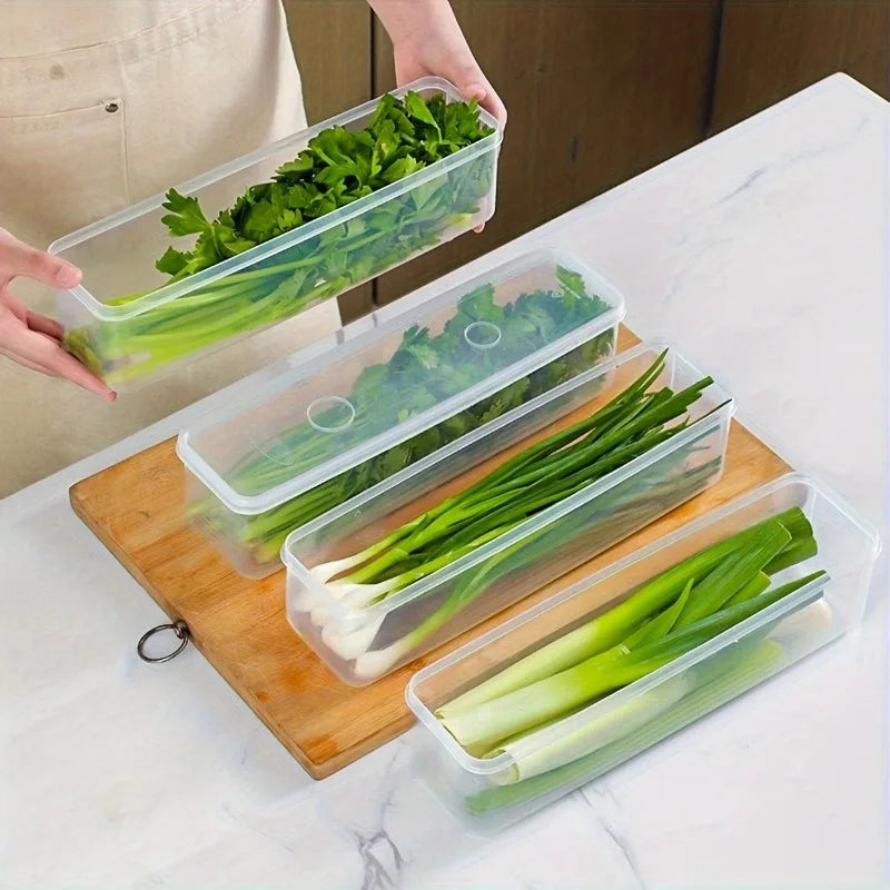 Rectangular Plastic Fridge Organiser Containers – Stackable, Set of 4