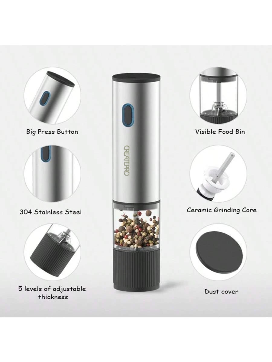 Electric Salt & Pepper Grinder – Rechargeable, Adjustable Coarseness