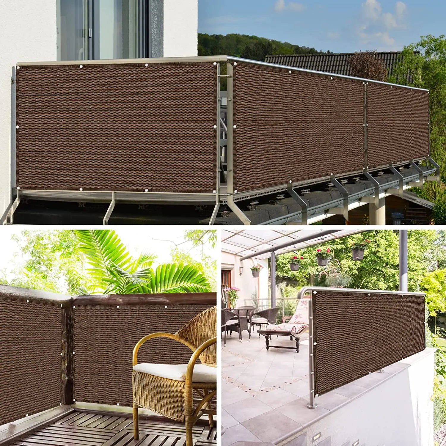 Patio Fence Privacy Screen Mesh with Grommets & Zip Ties