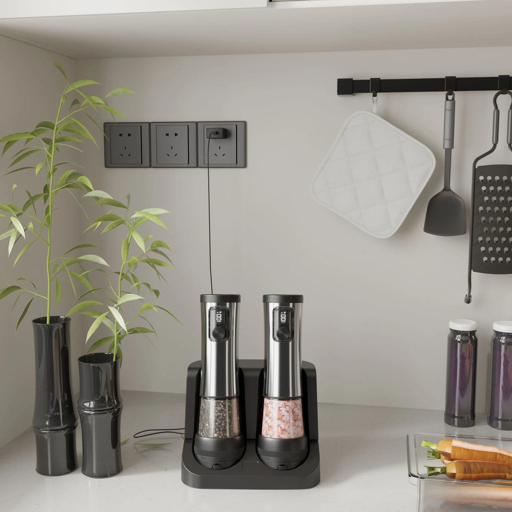 Electric Salt & Pepper Grinder Set – Rechargeable, LED Indicator, Adjustable Coarseness