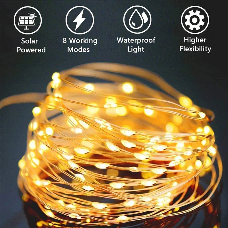 Waterproof Outdoor Solar LED Fairy String Lights (7M–32M)