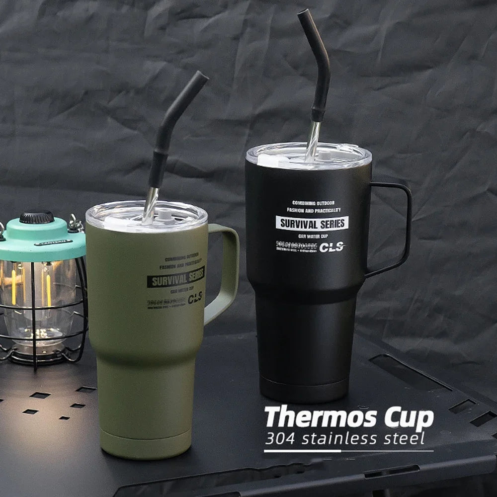 900ml Stainless Steel Insulated Tumbler with Handle, Lid & Straw