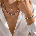Trendy Men's Wood & Polymer Clay Bead Necklace & Bracelet Set
