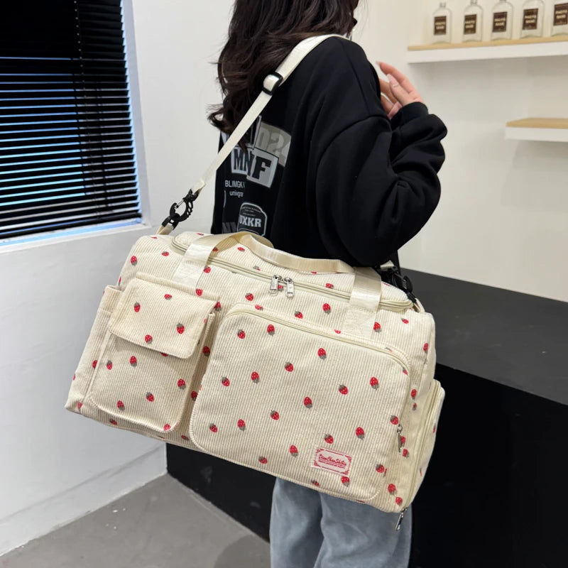 Corduroy Tote Bag with Shoe Compartment
