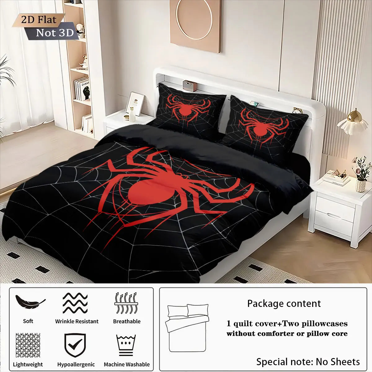 3pcs Cyber Style Spider Printed Down Duvet Cover Set