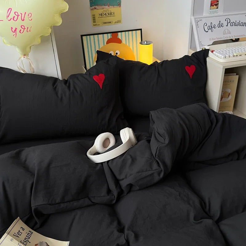Washed Cotton Bedding Set - Black Duvet Cover Set