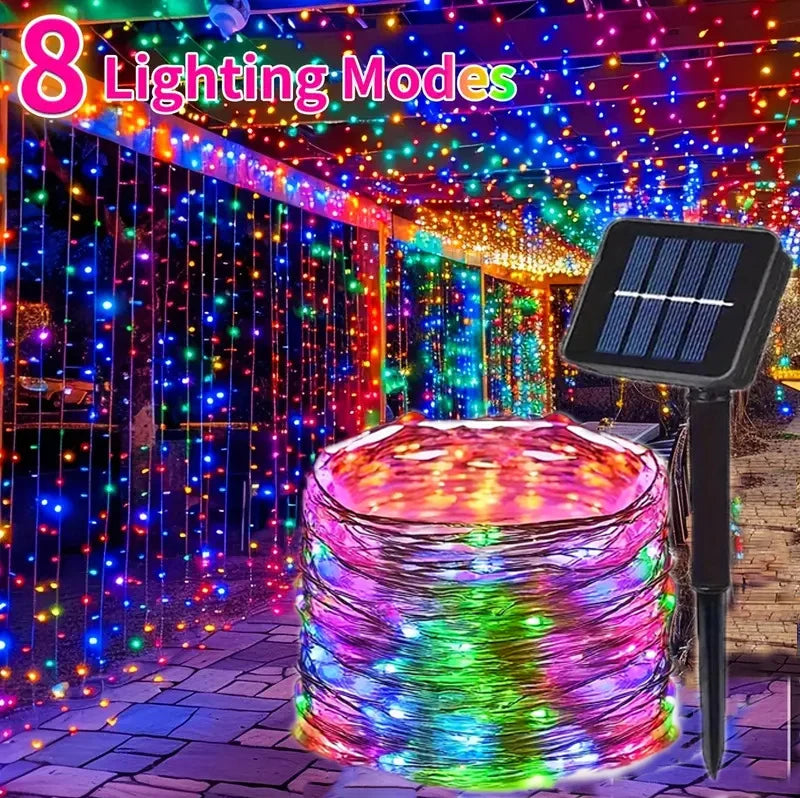 Waterproof Outdoor Solar LED String Lights with 8 Modes