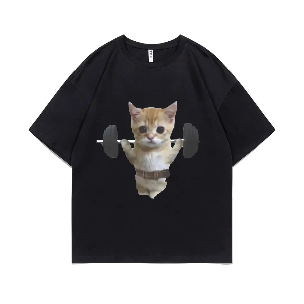 Funny Gym Cat Graphic T-Shirt
