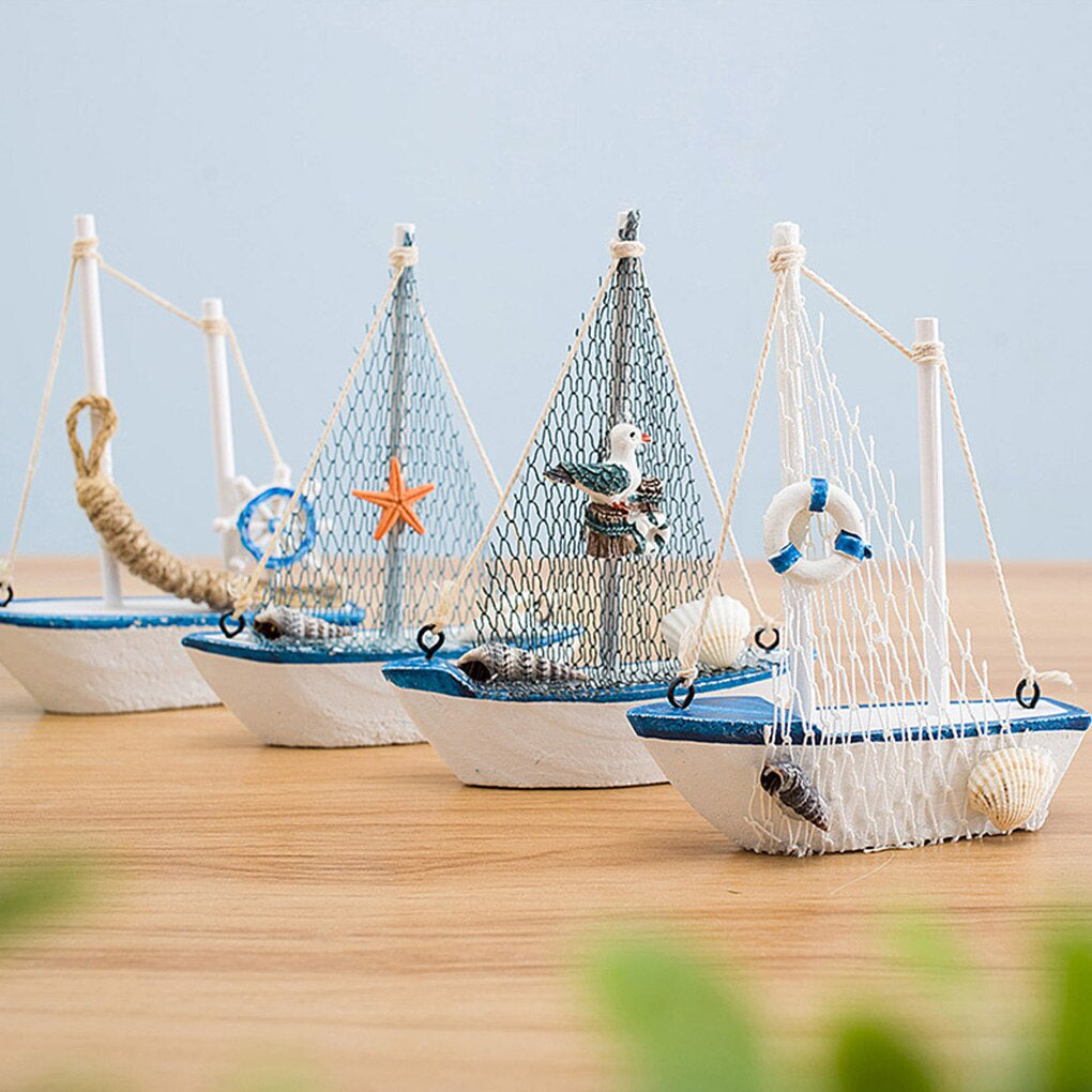 Mini Wooden Blue Sailing Boat – Mediterranean Style Décor