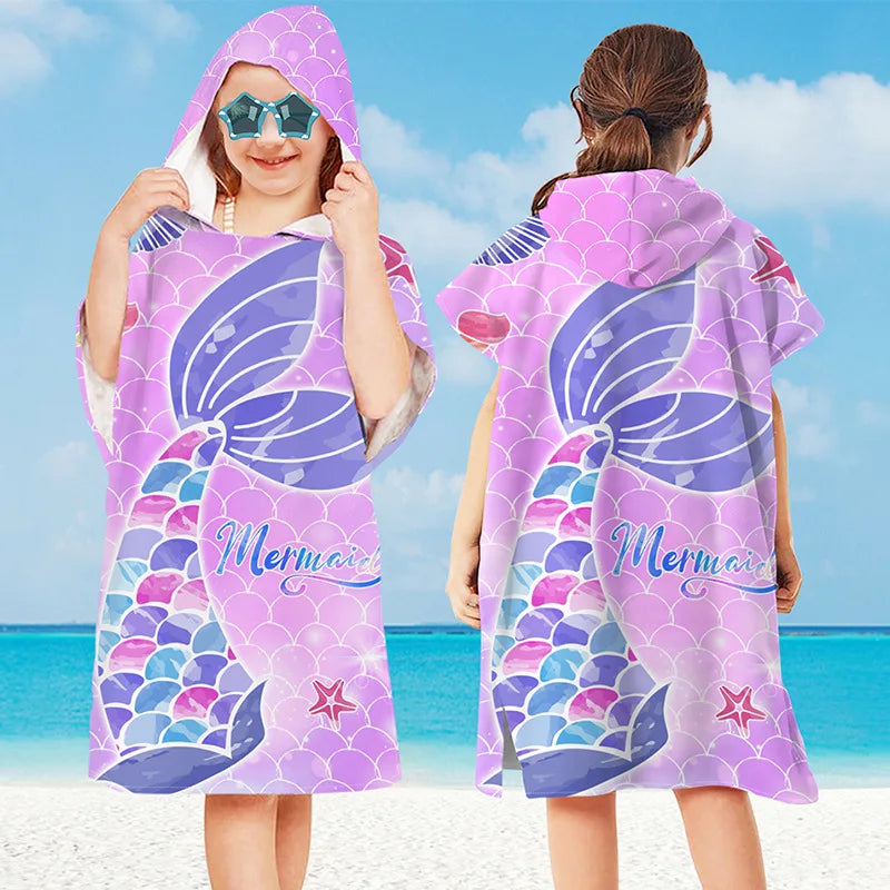 Kids Cartoon Hooded Bathrobe & Beach Towel Cloak