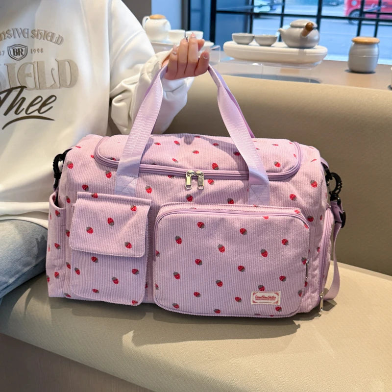 Corduroy Tote Bag with Shoe Compartment