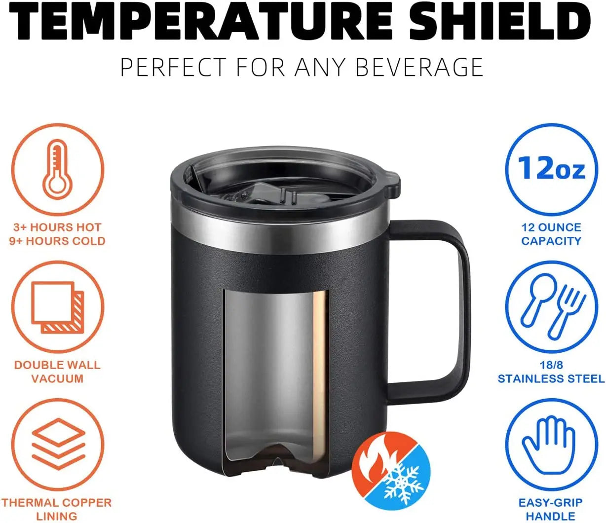 Stainless Steel Insulated Coffee Mug 360ml Tumbler Cup with Lid for Hot & Cold Drinks