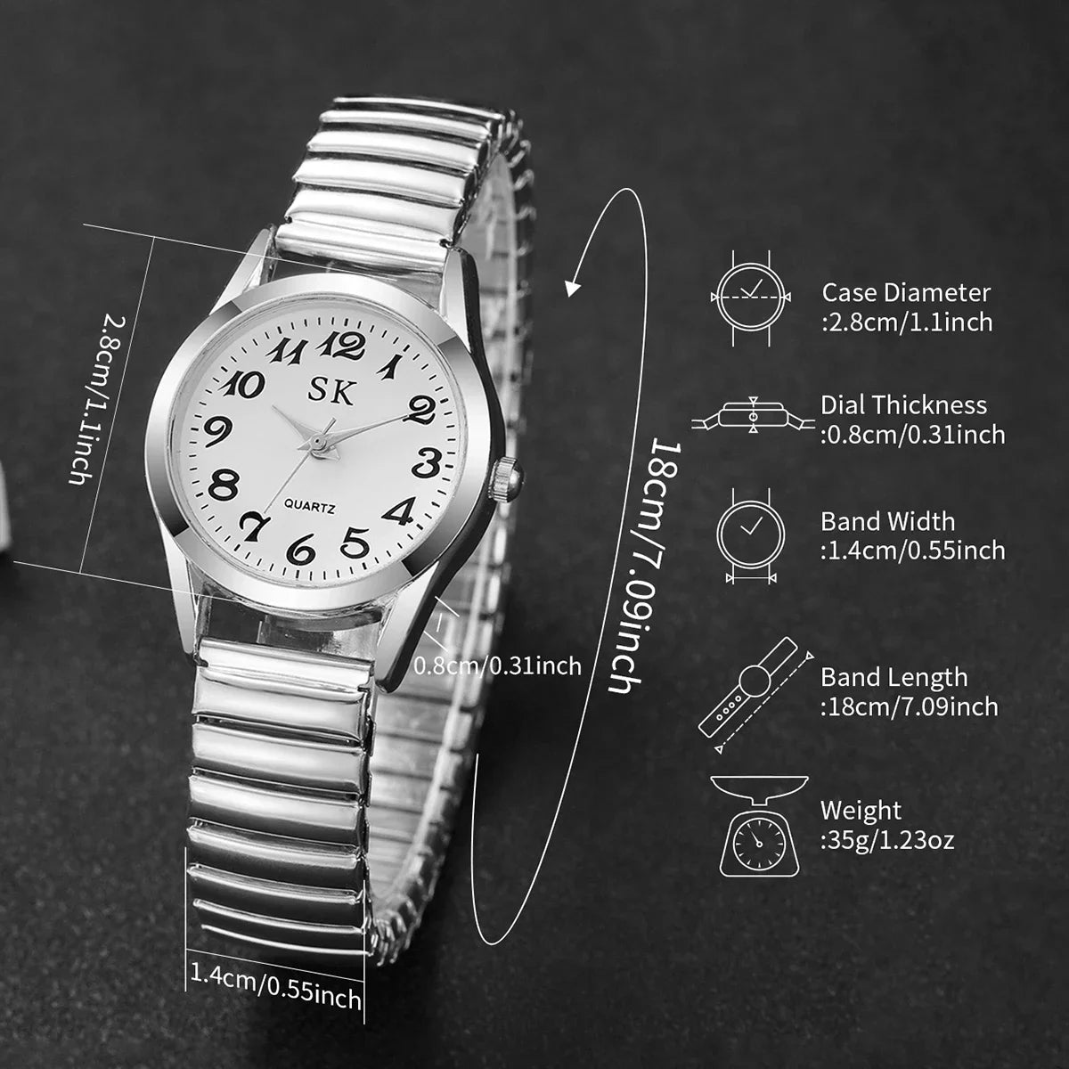Digital Watch with Steel Strip & Elastic Band